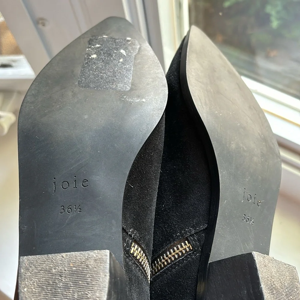 JOIE LADIES BLACK SUEDE ZIPPER BOOTIES-6.5